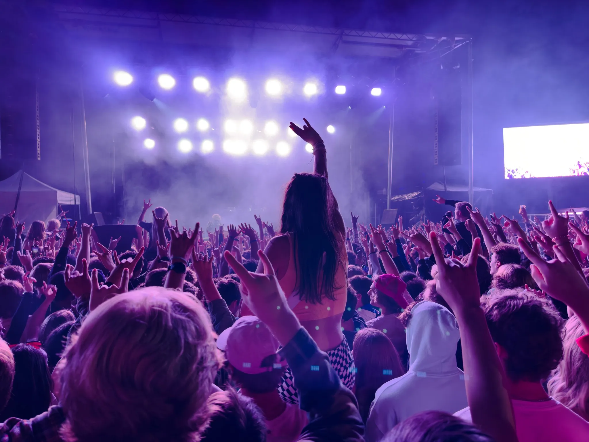 Concert crowd under purple stage lights